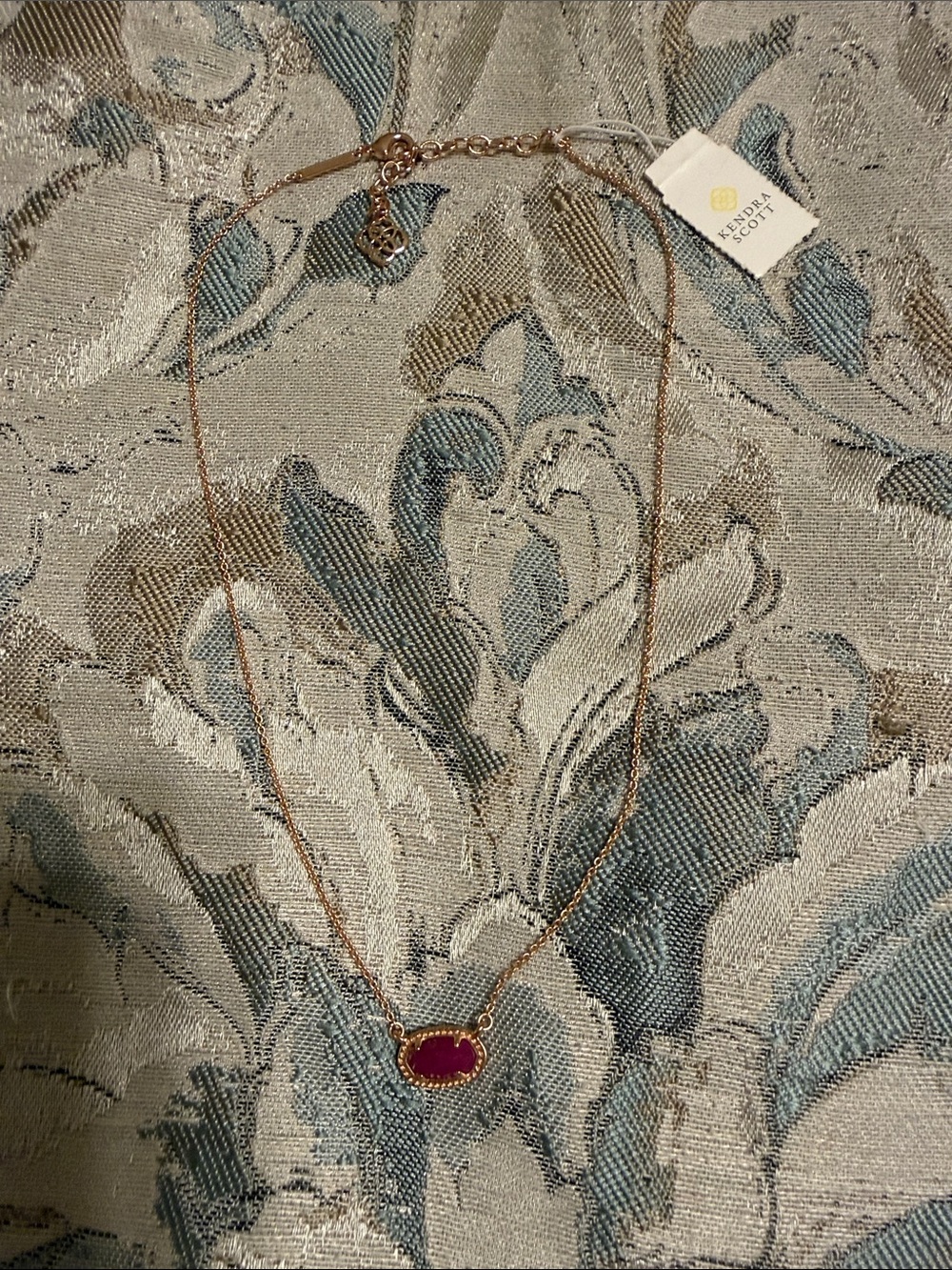 Kendra Scott Rose Gold Necklace with Fuchsia Stone Pendant